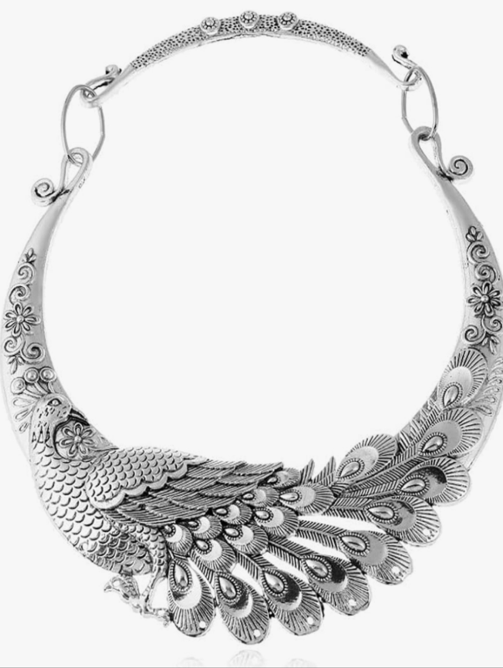 Silver Plated  Peacock Statement Necklace - Women Jewelry